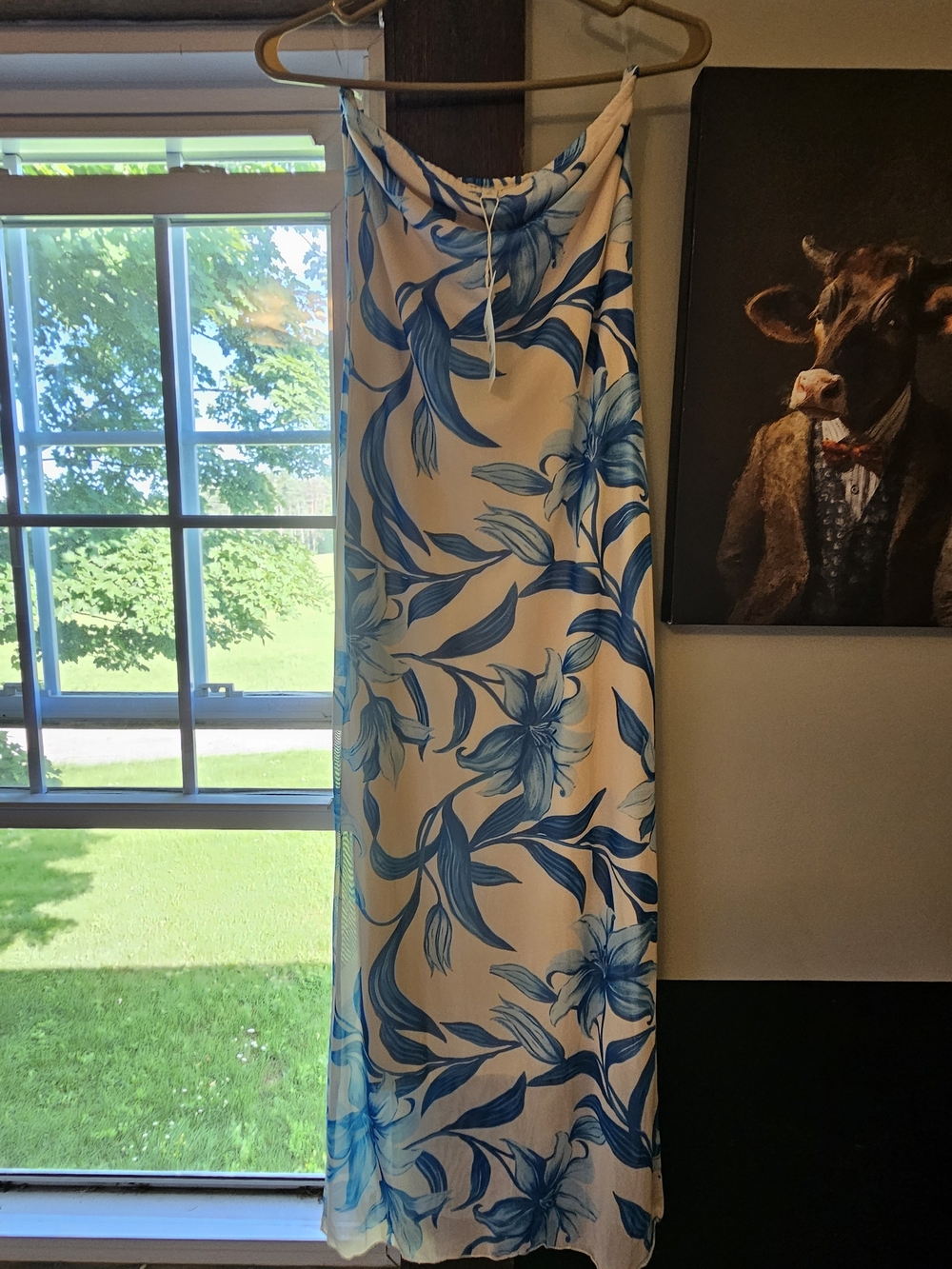Women’s Blue Floral Maxi Swim Cover-Up Dress